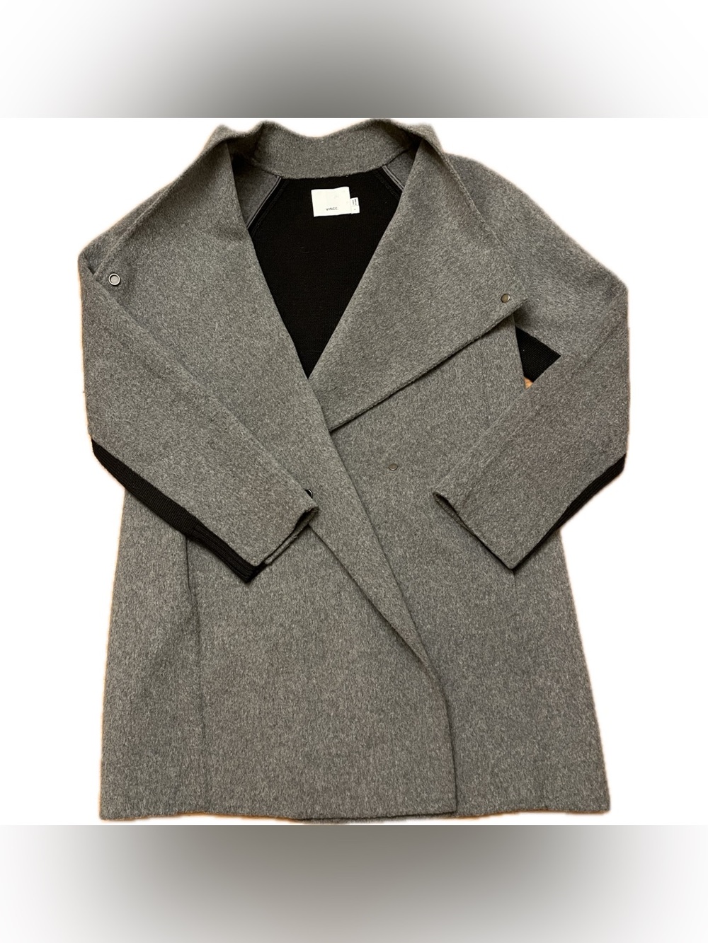 Vince black grey two tone wool blend drape neck coat - Picture 4 of 8